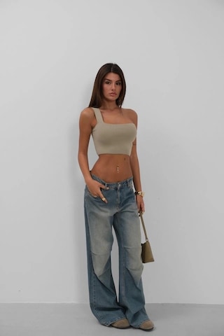 Tek Omuz Crop Bluz Bej