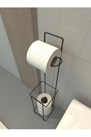 Zabata Tuvalet Kağıtlığı Wc Kağıtlık Yedekli Metal Tuvalet Kağıdı Standı Tutacağı Askısı Siyah