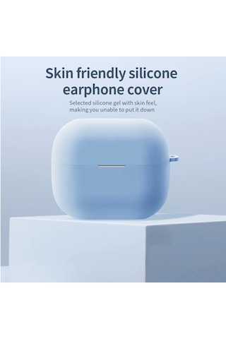 Huawei Freeclip 2 Kulaklık Uyumlu Mat Silikon Kılıf + Kanca Açık Mavi