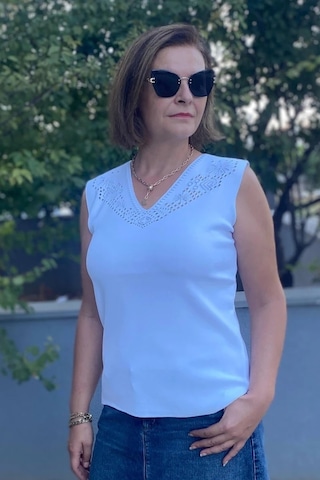 Mia Butik Kadın Lina Beyaz Merserize Kolsuz Bluz Beyaz
