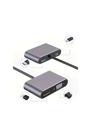 Thentech Type C Görüntü Dönüştürücü Adaptör 4k Hdmı Vga Usb 3.0 Pd Çoklayıcı Hub Projeksiyon Uyumlu