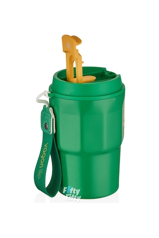 Vagonlife 2'li Çelik Termos-kahve Bardağı Seti 750ml Çift Kullanım Termos//450ml Mug Kahve Bardağı Pembe - Yeşil