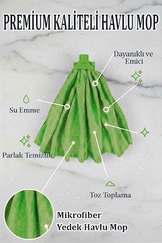 Mikrofiber Yeşil Mop Paspas Yedek Ucu 1 Adet Kaliteli Mikrofiber Parke Mermer Seramik Fayans Paspas Laminant Temizlik