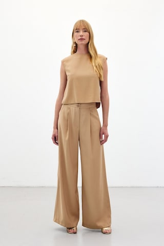 Sateen Geniş Paça Pantolon - Camel-136453 Camel