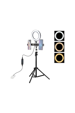 Puluz 1.1 M Çift Telefon Tutucu 6.2 CM Led Işık Youtuber Stand