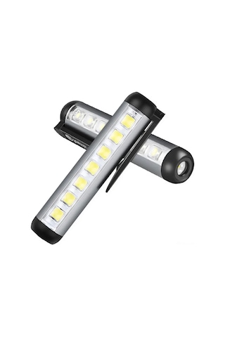 Mıknatıslı 4 Mod'lu 7 Led'li Mini El Feneri Şarjlı, Kamp Lambası Gece Aydınlatması Gri