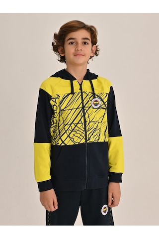 Fenerbahçe Sarı Lacivert Tribün Brush Detaylı Çocuk Sweatshirt Lacıvert-sarı
