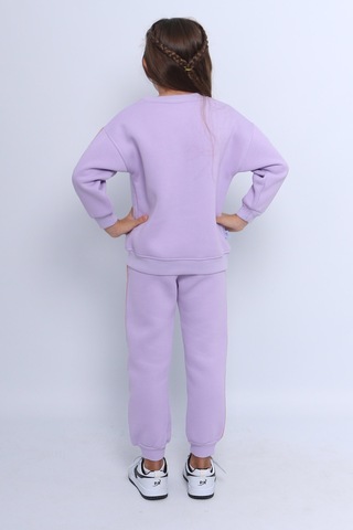 Kız Çocuk 3 İplik Eşofman Takımı Unicorn Baskılı Şeritli C25 LİLA