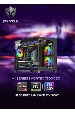 Mod Gaming Vortex R5-7500X3D 32 GB 1 TB SSD16 GB RTX5060Ti Free Dos Masaüstü Oyuncu Bilgisayarı