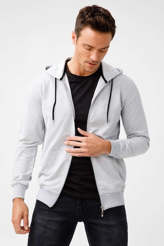 Igs İgs Erkek A.gri Modernfıt / Ekstra Dar Kalıp Kapşonlu Fermuarlı Sweatshirt Açık Gri