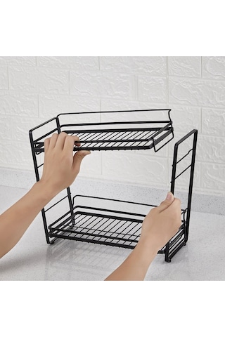 Bayev 2 Katlı Metal Mutfak-banyo Rafı - Toparlayıcı Raf Siyah