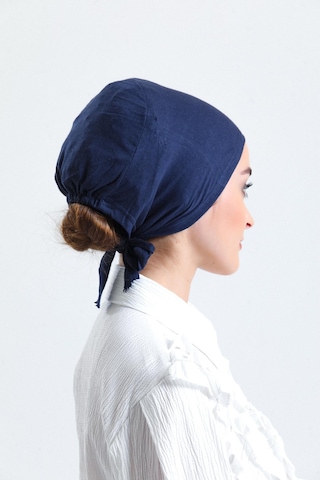 Lacivert Arkadan Bağlamalı Tesettür Bone Penye Kumaş Düz Bone 1011 02 Lacivert