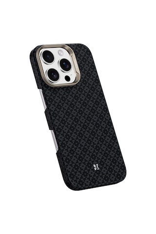 Apple Uyumlu iPhone 16 Pro Kılıf M-safe Şarj Özellikli Benks Armorair Armorgrid Serisi Kevlar Kapak Siyah Siyah