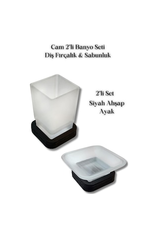 Cam 2 Li Banyo Seti Diş Fırçalık Sabunluk Beyaz