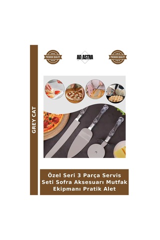 Özel Seri 3 Parça Servis Seti Sofra Aksesuarı Mutfak Ekipmanı Pratik Alet Çok Renkli
