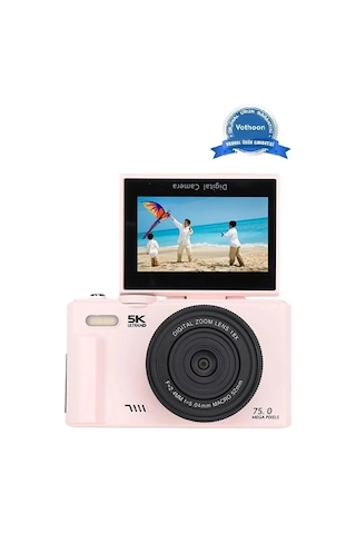 5k 75mp Hd Dijital Kamera 18x Dijital Zoom, Flaşlı,3.0 İnç Ekranlı Vlog Ve Fotoğraf Makinesi -