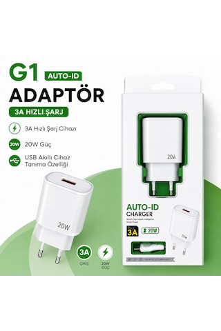 20w Auto-ıd Usb Hızlı Şarj Adaptörü + Type-c Kablo 1 20w Auto-ıd Usb Hızlı Şarj Adaptörü + Type-c Kablo 1