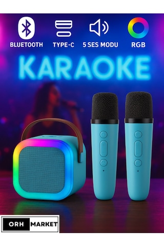 Çift Mikrofonlu Kablosuz Karaoke Bluetooth Rgb Işıklı, Taşınabilir, Usb/sd Destekli Parti Hoparlörü