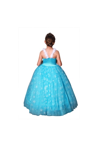 Butikhappykids Prenses Askılı Elsa Kostüm Taç Asa Saç 1-12 Yaş Mavi