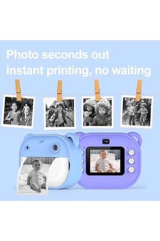 Kangvka Y600 Çocuklar İçin Anında Baskı Yapan 1080p Çift Kameralı Pembe Fotoğraf Makinesi