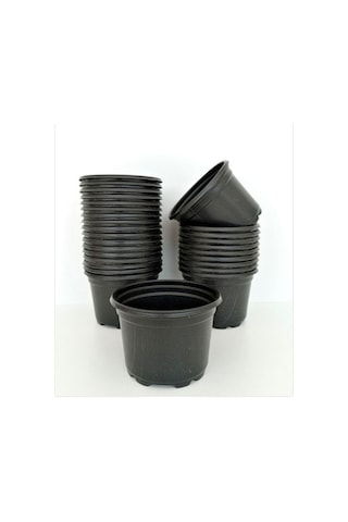 Katı Plastik Çiçek Saksısı 5 Adet 14'lük Üretim Saksısı Siyah