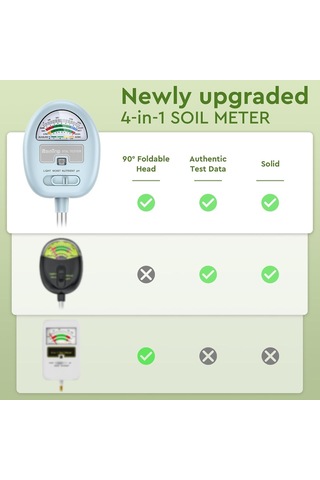 4'ü 1 Arada Toprak Nem Ölçer, Toprak Ph Metre, Nem, Işık, Besin Maddeleri, Ph, Toprak Ph Test Kiti, Bahçe, Çim, 0