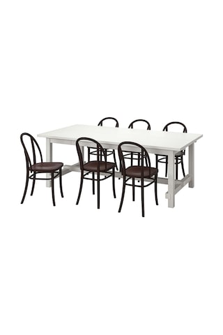 Yemek Masası Takımı, Beyaz-koyu Kahve, 6 Sandalyeli, Açılabilir Beyaz