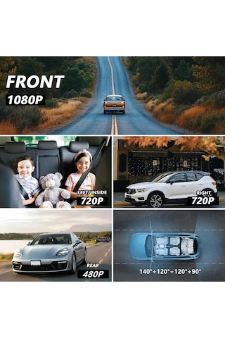 4 Kameralı Araç Kamera Sistemi 1080p Dash Cam, Ön Arka İç Yan Kayıt, Gece Görüşlü Araç Dvr, 360 Güvenl