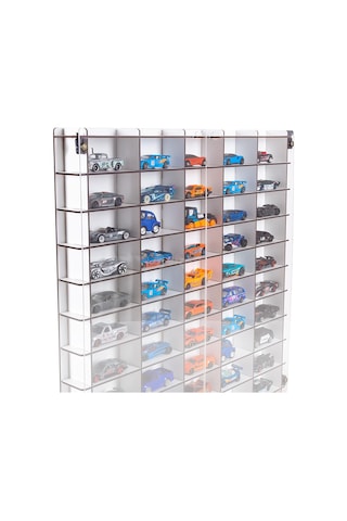 Pleksi Kapaklı 1/64 Ölçek 50araç Hotwheels Matchbox Metal Araç Uyumlu Model Oyuncak Araba Rafı-beyaz Diğer