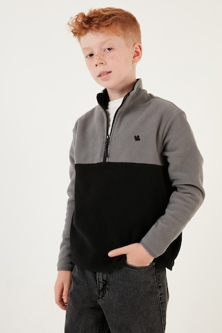 Lela Yumuşak Dokulu Yarım Fermuarlı Renk Bloklu Dik Yaka Unisex Çocuk Polar 5905004 Gri-Siyah