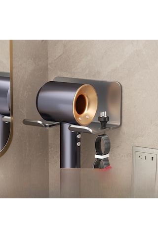 Yunboo Banyo Fön Tutucu Duvarlı Delme Yok - Çelik Qara Renk, Pratik Kurulum, Saç Kurutma Makinesi İçin Dayanıklı Rahat Kolluk Diğer