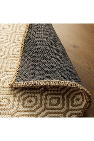 Ocean Home Textile Ekru Renk Karo Desenli Jüt Halı Kilim 80 X 150 Cm