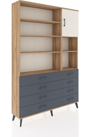 Arges Dolap 8 Raflı 8 Çekmeceli Tek Kapaklı 132x30x195 Çam-aytaşı/antrasit Aytası/antrasıt