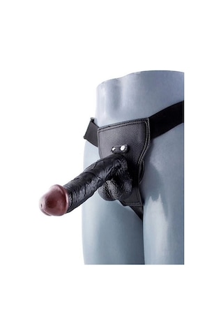Erofoni Yeni Nesil Süper Tam Realistik 20 CM Belden Bağlamalı Siyah Zenci Dildo Takma Strapon Penis