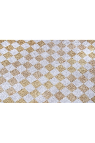 Altın Sarı Modern Geometrik Dama Desenli Yıkanabilir Halı - Yo30035xg Altın Sarısı