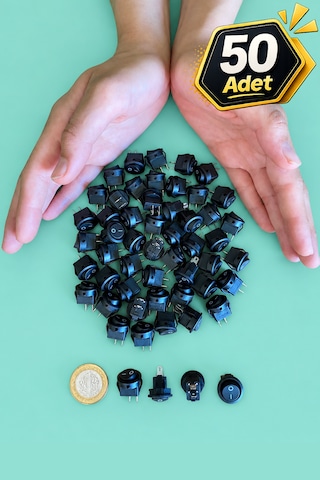 Yuvarlak Mini Anahtar 50 Adet 2 Pin 15 Mm Aç Kapa On-off Işıksız Switch Mini Buton Kcd11 Siyah 3a/250v/ac