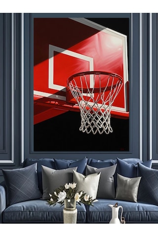 Basketbol Potası Ve Topu Dekoratif Kanvas - Mdf Ahşap Tablo