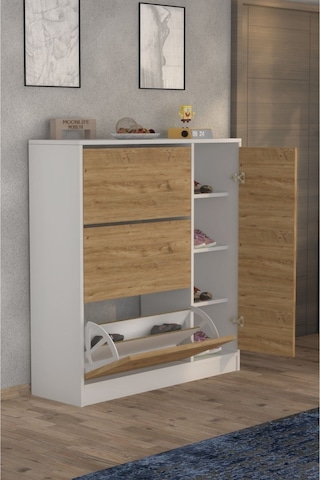 Milano 3 Kapaklı Kayar Raflı Dolaplı Ayakkabılık Meşe Çam