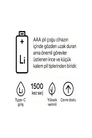 Tedar Type-c Şarjlı 800mwh 1.5v Şarj Edilebilir 2 Li Aaa İnce Pil - Lityum Iyon Batarya Najmaddin