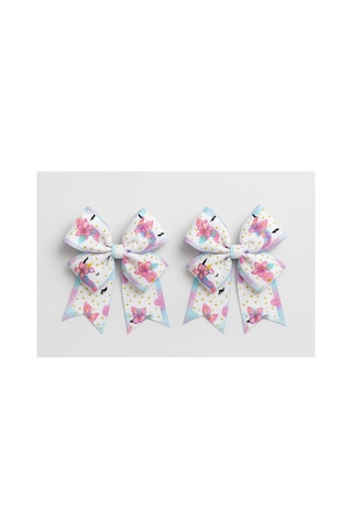 Esila Kids Kız Çocuk Toka Unicorn Desenli Fiyonk 2 Li Set, Renkli Saç Aksesuarı Çok Renkli