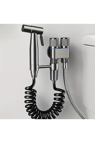 Fastbuy Koyu Gri B 304 Yüksek Basınçlı Paslanmaz Çelik El Tuvalet Temizleyici Kiti, Duvara Monte Edilebilir Çift Çıkış Elektr Koyu Gri