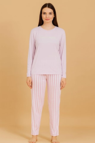 Pemilo Kadın 20299 Uzun Kol % 100 Pamuk Milan Pijama Takımı Pembe Pembe