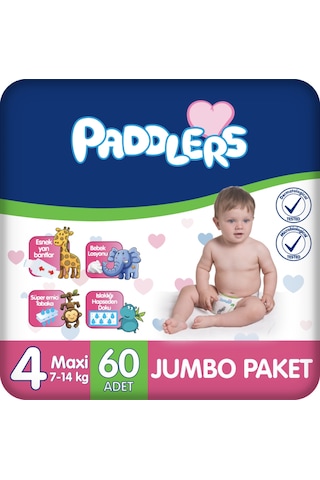 Bebek Bezi 4 Numara Maxi (7-14 Kg) 60 Adet – Jumbo Paket, 12 Saat Kuruluk