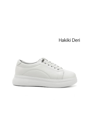 Gönderi(R) Gönderi R Kadın Beyaz Lastik Bağcıklı Comfort Dolgu Taban Hakiki Deri Sneaker Ddza80742359 Beyaz