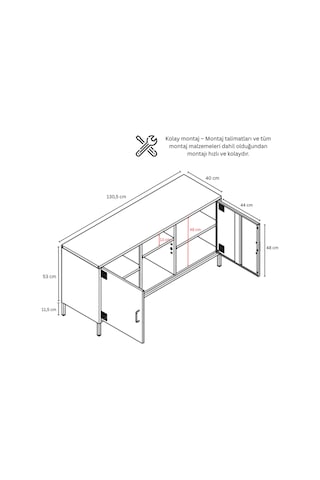 Pera Tv Ünitesi, Tv Dolabı,2 Kapaklı, Açık Raflı 130,50 X 40 X 64,50 Cm Ral 5024 Mavi