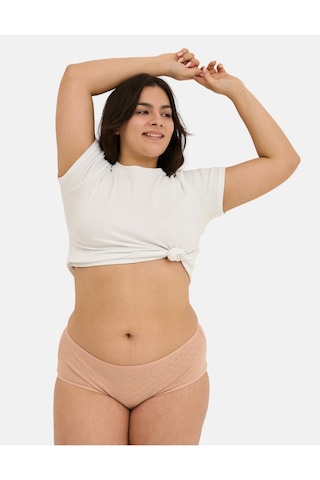 Alya Underwear %100 Pamuk Kumaşlı, Büyük Beden Yüksek Bel Kalp Desenli Ribana Jakar Kadın Külot Ten Rengi