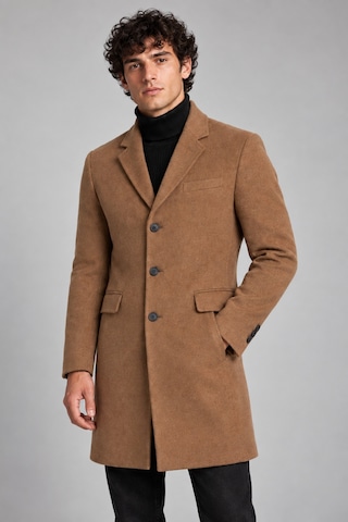 Maison Rae Erkek Vizon, Slim Fit Kaşe Kaban Klasik Yaka 3 Düğmeli Uzun Kesim Kışlık Palto