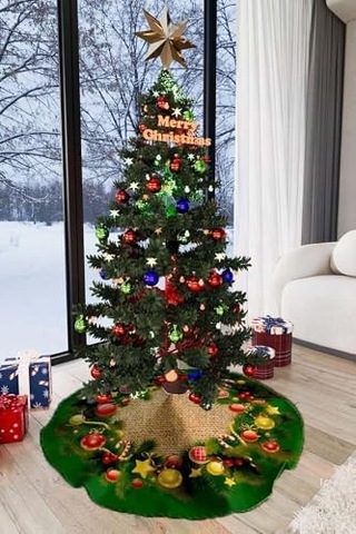 Yeşil Yılbaşı Çam Ağacı Altı Örtüsü 68x68cm Ao05, Yeşil, Tek Ebat Diğer