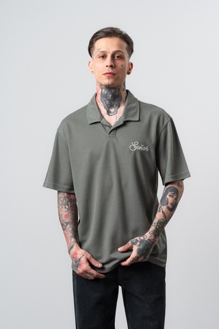 Respire Erkek Senor Yazılı Polo Yaka Regular Fit T-shirt Haki