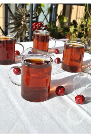 6lı Borosılıkat Cam Kupa Çay Bardak 200 Ml Kulplu Çay Bardağı Sade Şeffaf